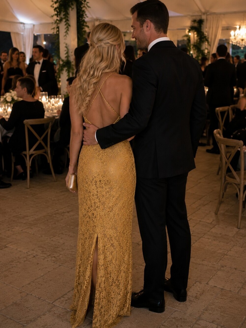 Rubber Ducky Productions. Gold Lace Evening Gown – Size Medium - Picture 2 of 5